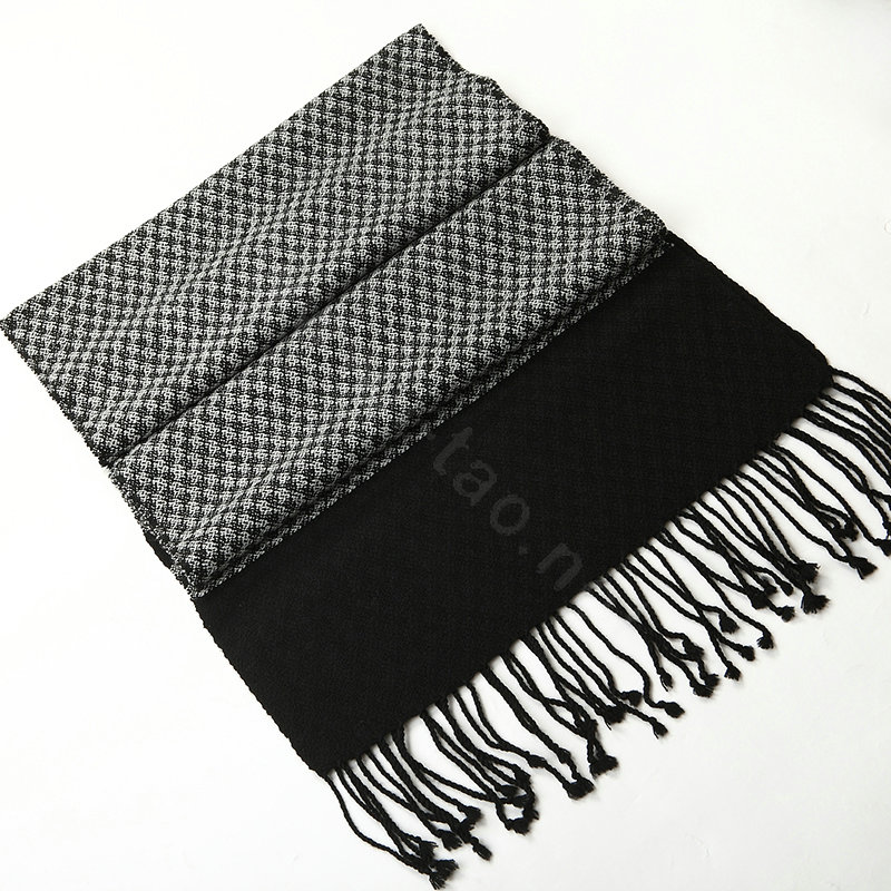 Fashion Retro Britain Lattice Wool Scarf Man Winter Thicken Cashmere Tassels Muffler - Black