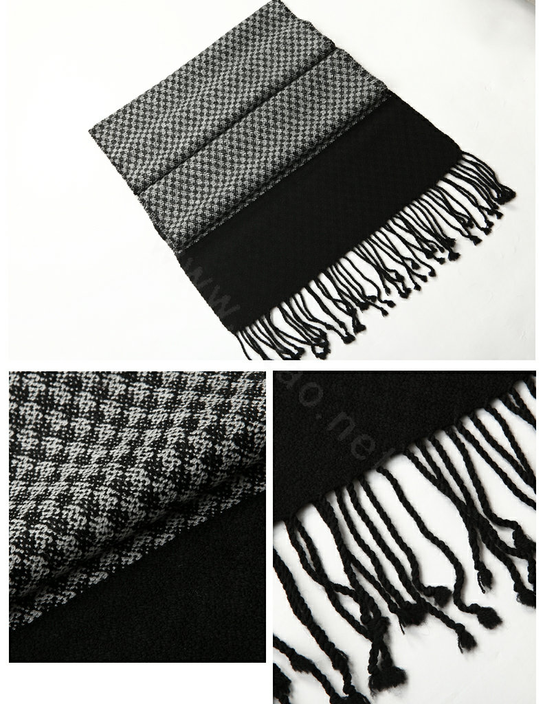 Fashion Retro Britain Lattice Wool Scarf Man Winter Thicken Cashmere Tassels Muffler - Black