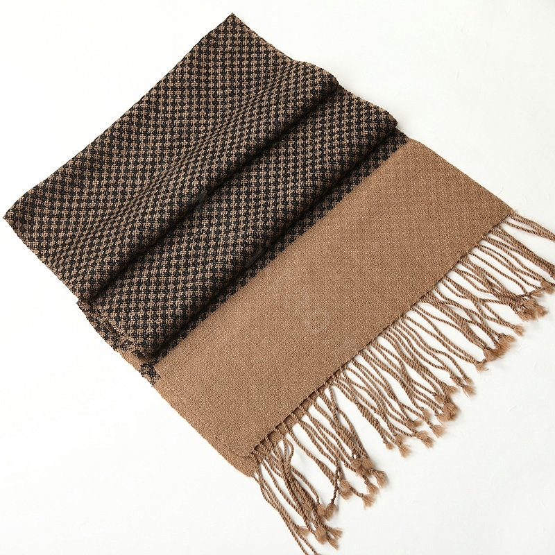 Fashion Retro Britain Lattice Wool Scarf Man Winter Thicken Cashmere Tassels Muffler - Camel