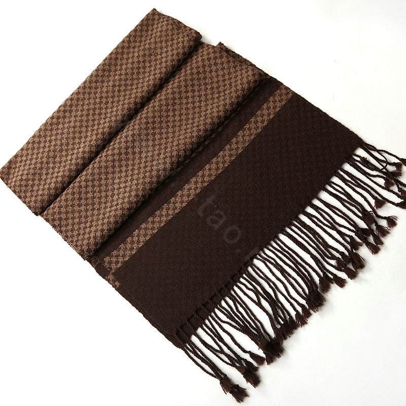Fashion Retro Britain Lattice Wool Scarf Man Winter Thicken Cashmere Tassels Muffler - Coffee