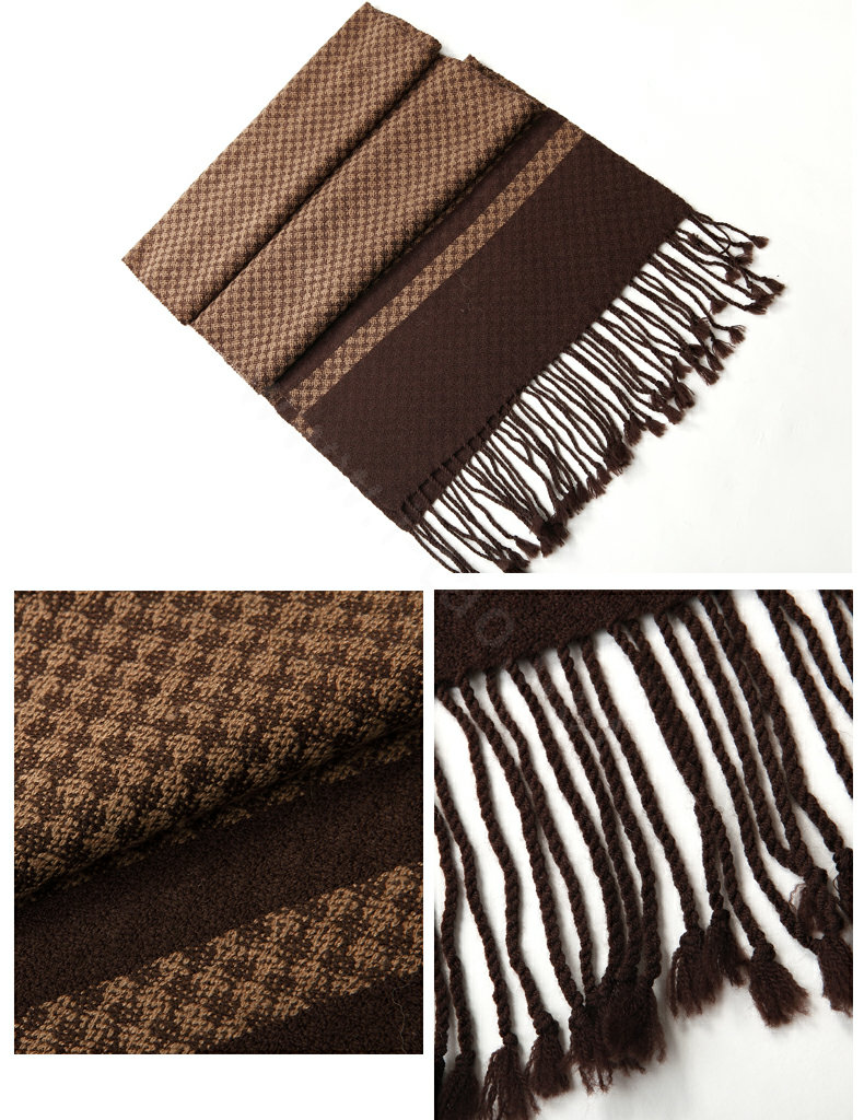Fashion Retro Britain Lattice Wool Scarf Man Winter Thicken Cashmere Tassels Muffler - Coffee