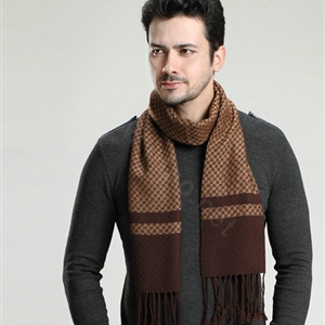 Fashion Retro Britain Lattice Wool Scarf Man Winter Thicken Cashmere Tassels Muffler - Coffee