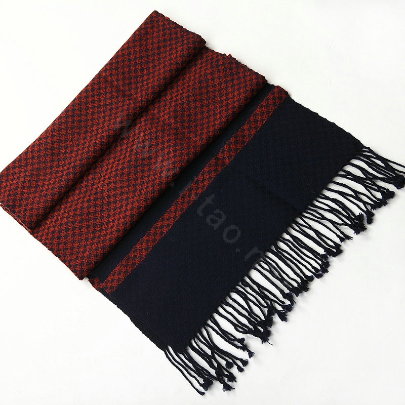 Fashion Retro Britain Lattice Wool Scarf Man Winter Thicken Cashmere Tassels Muffler - Red+Navy