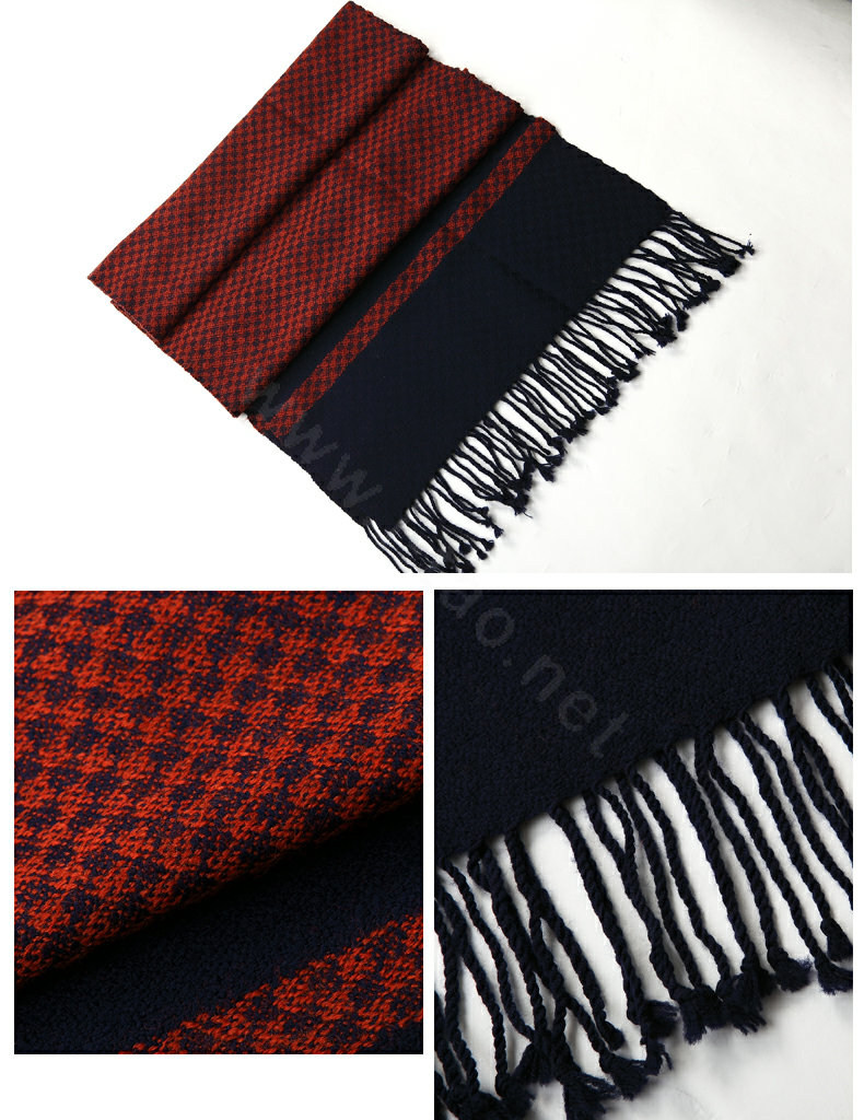 Fashion Retro Britain Lattice Wool Scarf Man Winter Thicken Cashmere Tassels Muffler - Red+Navy
