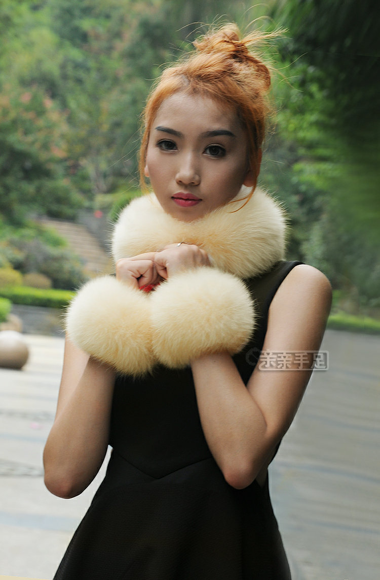 Fashion Short Fox Fur Scarf Women Winter Warm Neck Wrap Muffler Fox Fur Collar - Beige