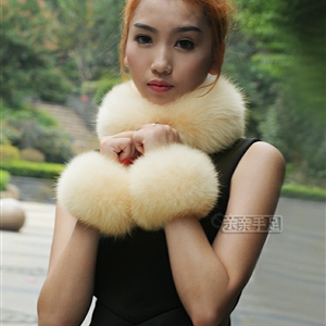 Fashion Short Fox Fur Scarf Women Winter Warm Neck Wrap Muffler Fox Fur Collar - Beige