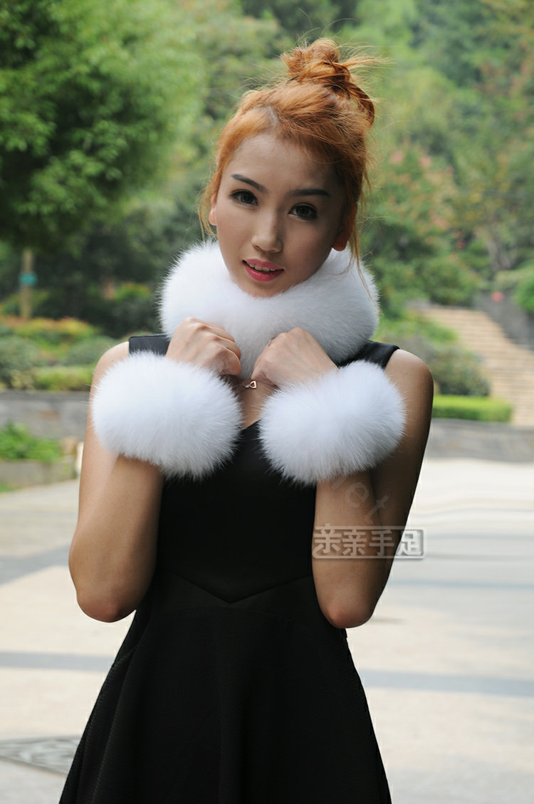 Fashion Short Fox Fur Scarf Women Winter Warm Neck Wrap Muffler Fox Fur Collar - White