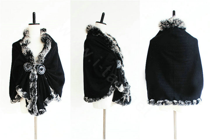 Genuine Wool Shawls Fox fur Thicken Scarf Women Winter Warm Solid Color Pashmina Poncho - Black