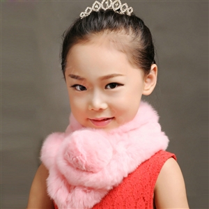 High Quality Kids Knitted Rex Rabbit Fur Scarf Children Winter Thicken Baby Fur Collar - Pink