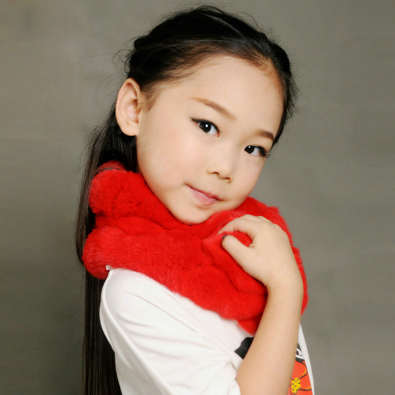 High Quality Kids Knitted Rex Rabbit Fur Scarf Children Winter Thicken Baby Fur Collar - Red