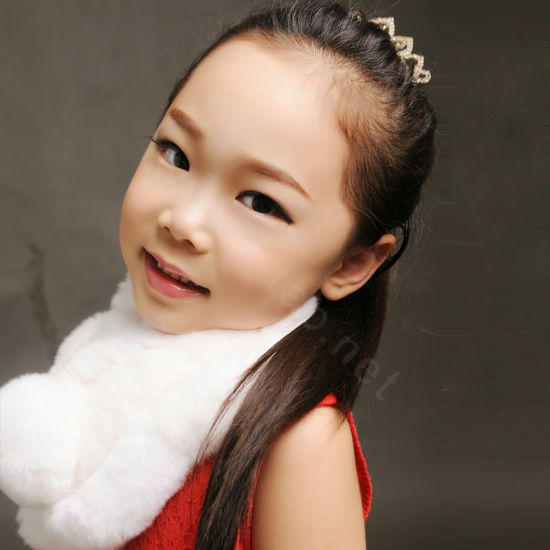 High Quality Kids Knitted Rex Rabbit Fur Scarf Children Winter Thicken Baby Fur Collar - White
