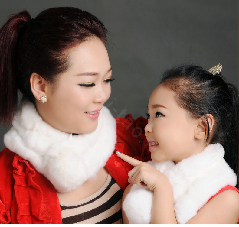 High Quality Kids Knitted Rex Rabbit Fur Scarf Children Winter Thicken Baby Fur Collar - White