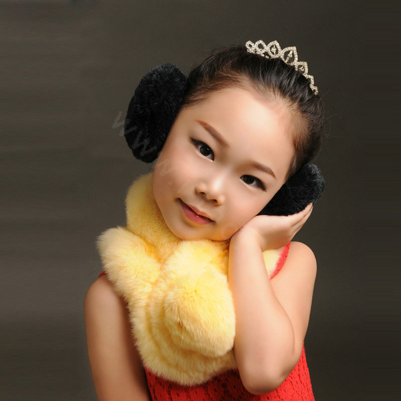 High Quality Kids Knitted Rex Rabbit Fur Scarf Children Winter Thicken Baby Fur Collar - Yellow
