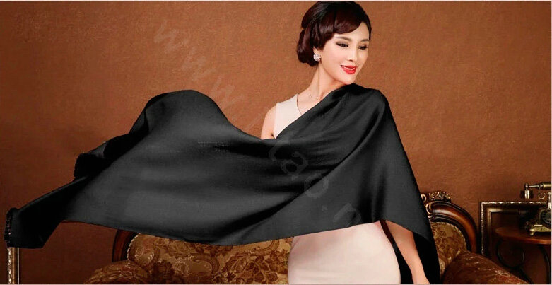 High Quality Solid Color Wool Scarf Shawls Women Winter Long Warm Pashmina Cape - Black