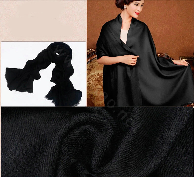 High Quality Solid Color Wool Scarf Shawls Women Winter Long Warm Pashmina Cape - Black