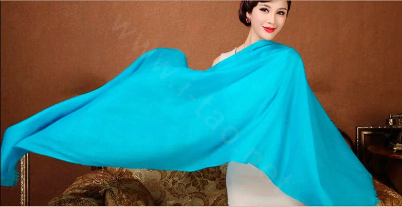 High Quality Solid Color Wool Scarf Shawls Women Winter Long Warm Pashmina Cape - Blue