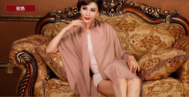 High Quality Solid Color Wool Scarf Shawls Women Winter Long Warm Pashmina Cape - Camel