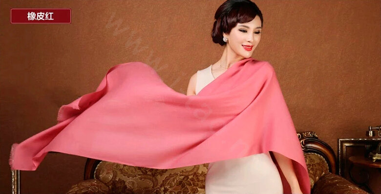 High Quality Solid Color Wool Scarf Shawls Women Winter Long Warm Pashmina Cape - Dark Pink