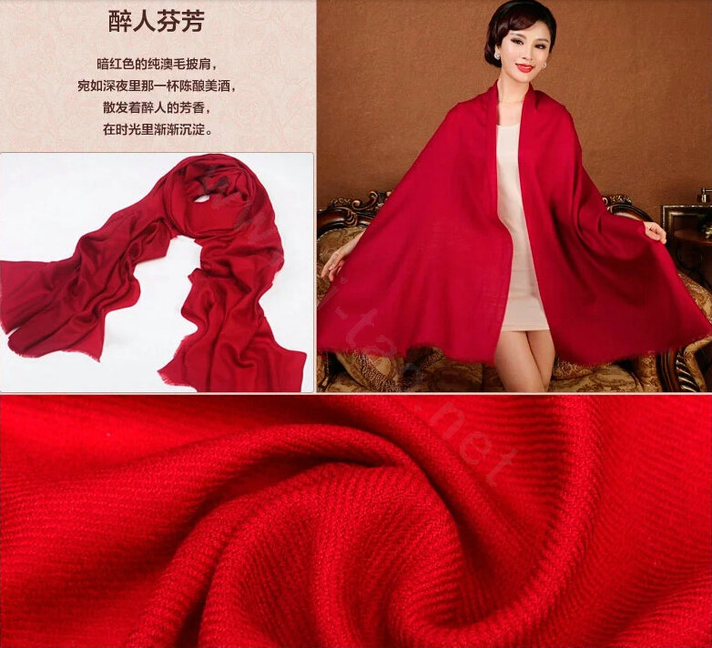 High Quality Solid Color Wool Scarf Shawls Women Winter Long Warm Pashmina Cape - Dark Red
