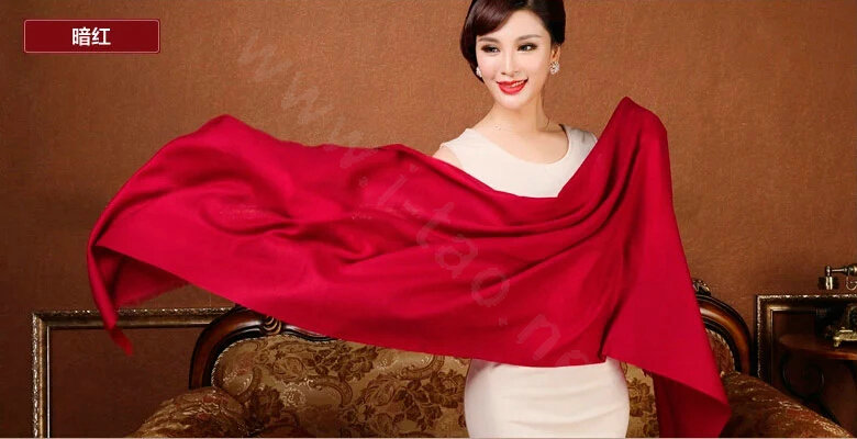 High Quality Solid Color Wool Scarf Shawls Women Winter Long Warm Pashmina Cape - Dark Red