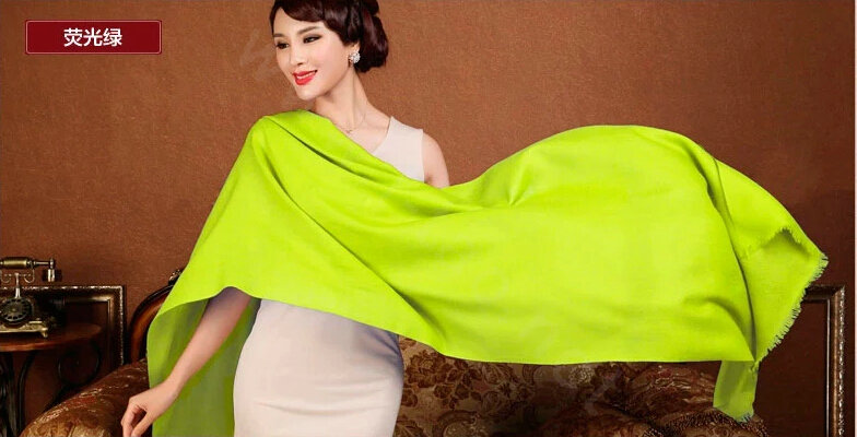 High Quality Solid Color Wool Scarf Shawls Women Winter Long Warm Pashmina Cape - Fluorescent green