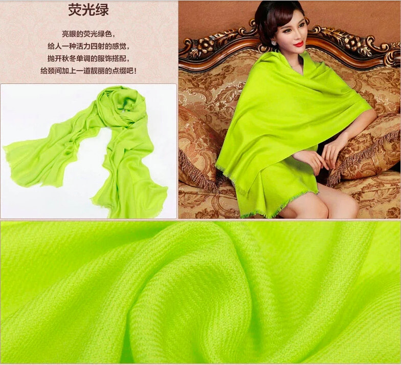 High Quality Solid Color Wool Scarf Shawls Women Winter Long Warm Pashmina Cape - Fluorescent green