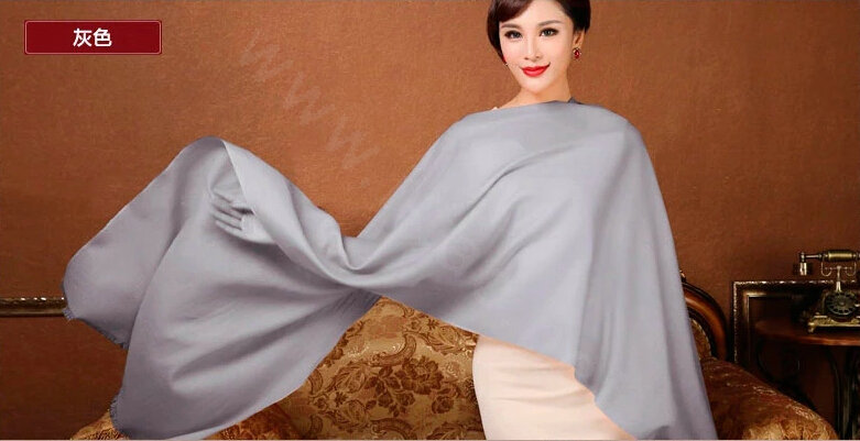 High Quality Solid Color Wool Scarf Shawls Women Winter Long Warm Pashmina Cape - Gray