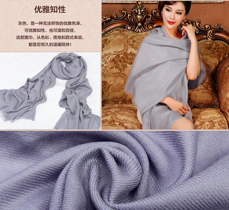 High Quality Solid Color Wool Scarf Shawls Women Winter Long Warm Pashmina Cape - Gray