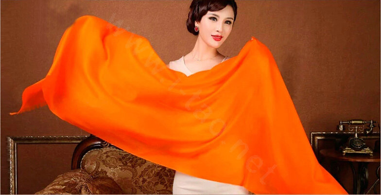 High Quality Solid Color Wool Scarf Shawls Women Winter Long Warm Pashmina Cape - Orange