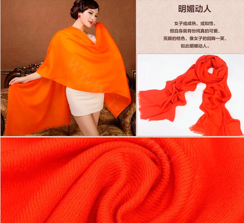 High Quality Solid Color Wool Scarf Shawls Women Winter Long Warm Pashmina Cape - Orange