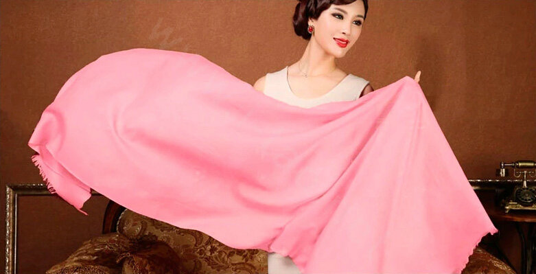 High Quality Solid Color Wool Scarf Shawls Women Winter Long Warm Pashmina Cape - Pink
