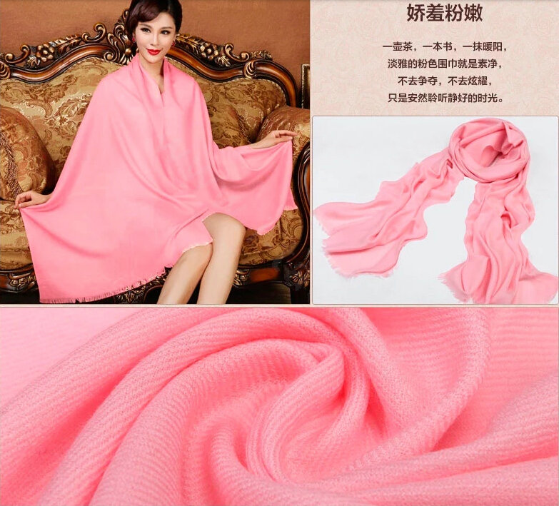 High Quality Solid Color Wool Scarf Shawls Women Winter Long Warm Pashmina Cape - Pink