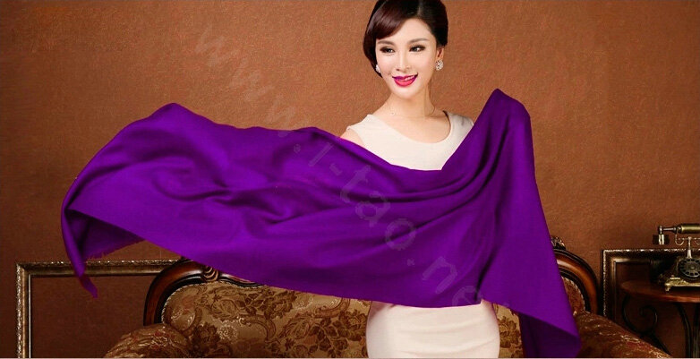 High Quality Solid Color Wool Scarf Shawls Women Winter Long Warm Pashmina Cape - Purple