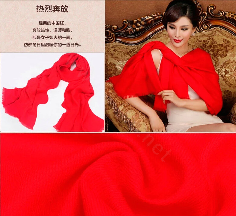 High Quality Solid Color Wool Scarf Shawls Women Winter Long Warm Pashmina Cape - Red