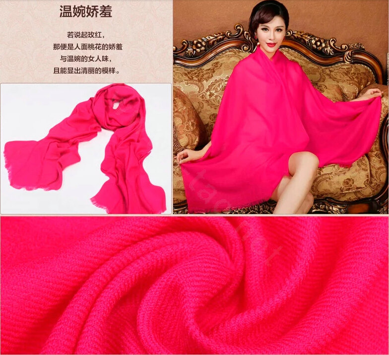 High Quality Solid Color Wool Scarf Shawls Women Winter Long Warm Pashmina Cape - Rose