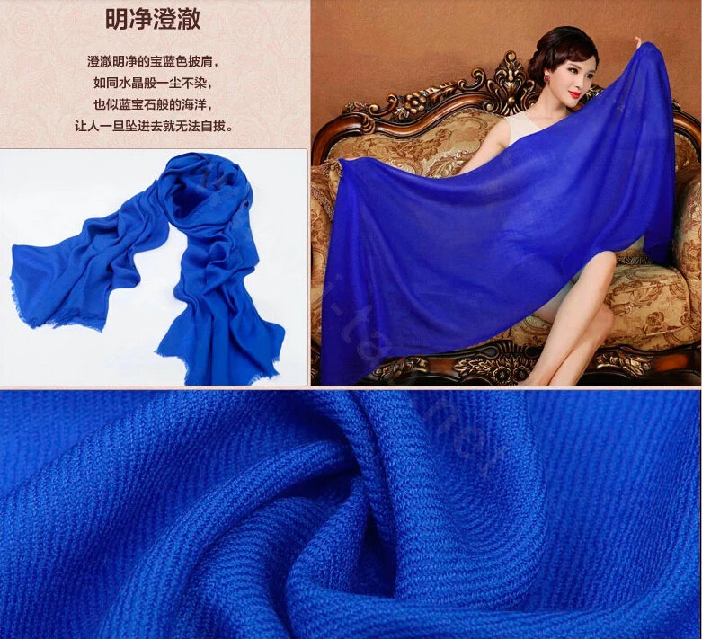 High Quality Solid Color Wool Scarf Shawls Women Winter Long Warm Pashmina Cape - Sapphire blue