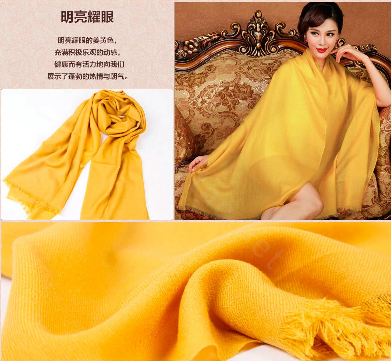 High Quality Solid Color Wool Scarf Shawls Women Winter Long Warm Pashmina Cape - Yellow