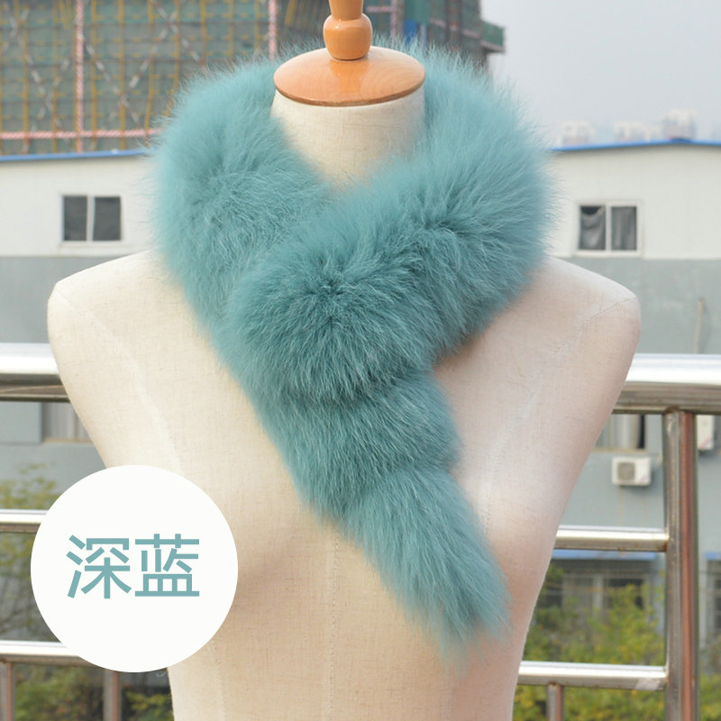 Luxury Classic Short Fox Fur Scarf Women Winter Warm Neck Wrap Fox Fur Collar - Dark blue