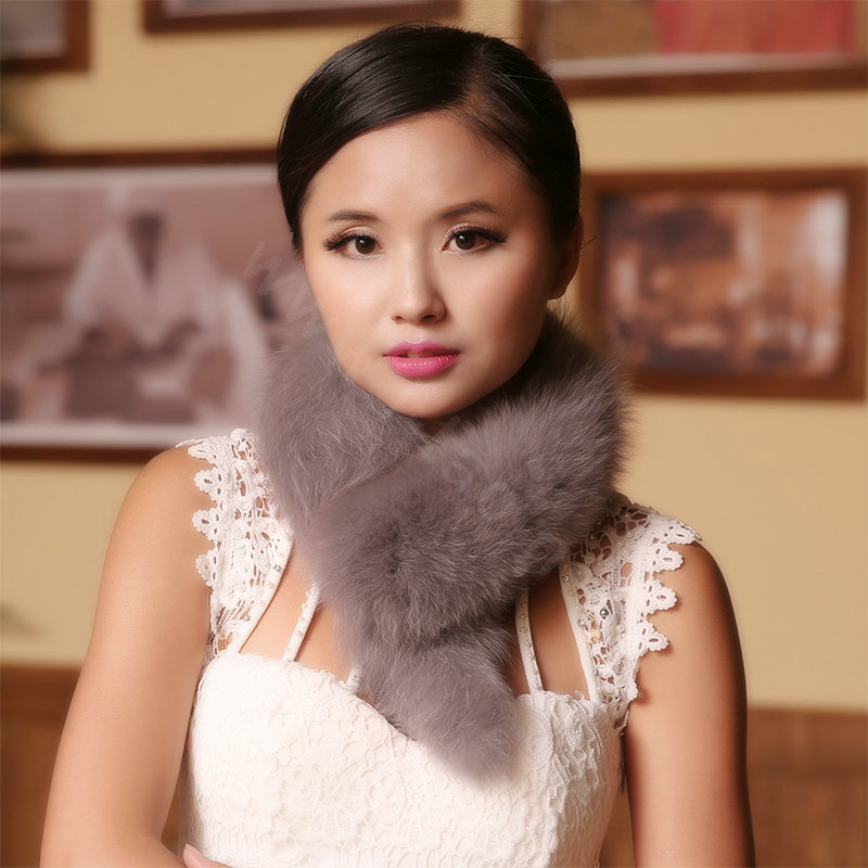 Luxury Classic Short Fox Fur Scarf Women Winter Warm Neck Wrap Fox Fur Collar - Gray