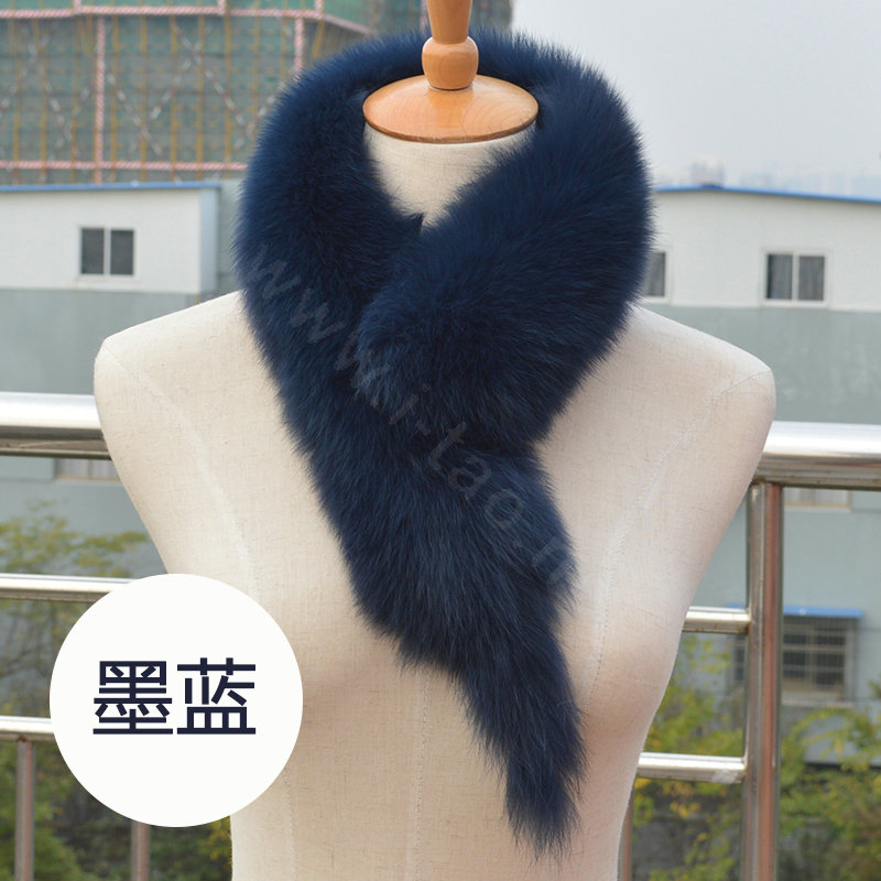 Luxury Classic Short Fox Fur Scarf Women Winter Warm Neck Wrap Fox Fur Collar - Ink blue
