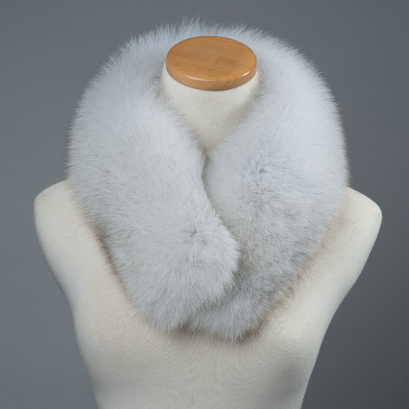 Luxury Fox Fur Scarf Women Winter Warm Neck Wrap Short Fox Fur Collar Clip - Gray