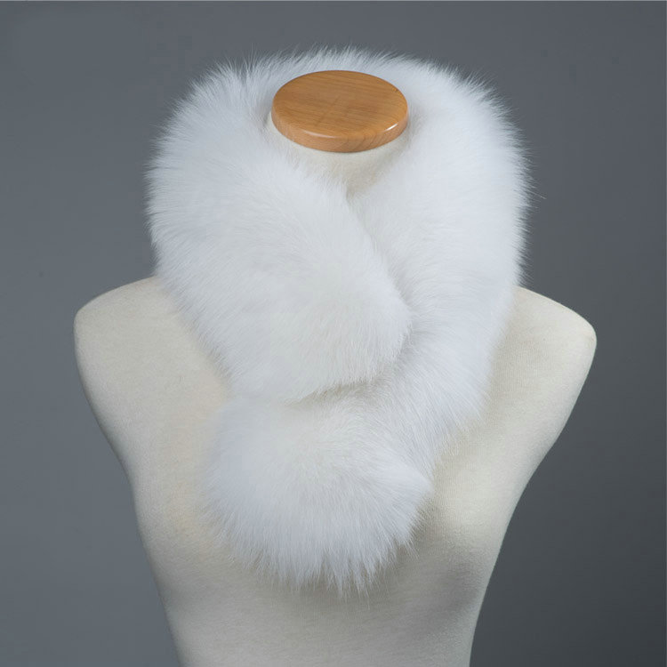 Luxury Fox Fur Scarf Women Winter Warm Neck Wrap Short Fox Fur Collar Clip - White