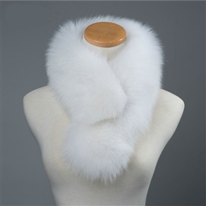 Luxury Fox Fur Scarf Women Winter Warm Neck Wrap Short Fox Fur Collar Clip - White