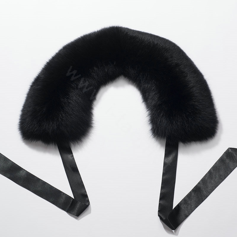 Luxury Short Fox Fur Scarf Women Winter Warm Neck Wrap Fox Fur Collar Ribbon - Black