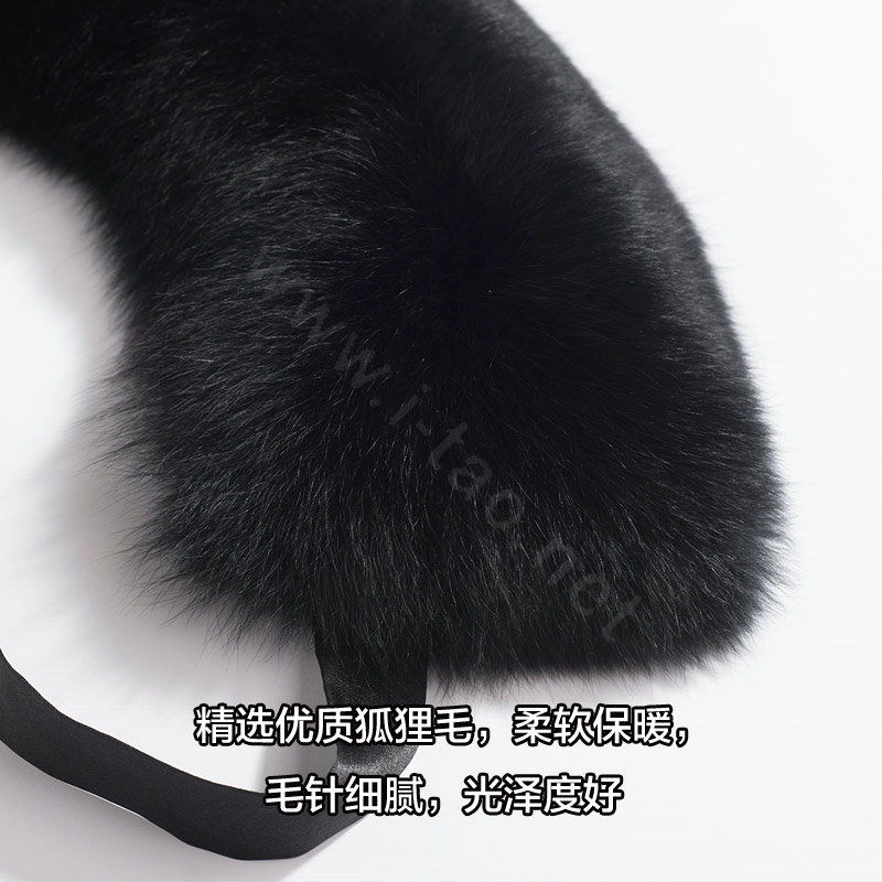 Luxury Short Fox Fur Scarf Women Winter Warm Neck Wrap Fox Fur Collar Ribbon - Black
