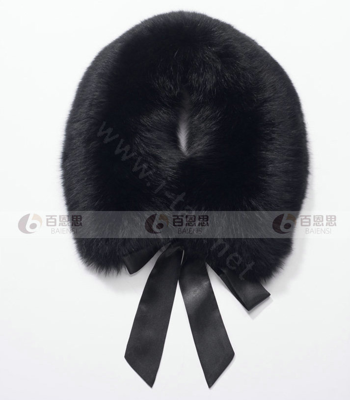 Luxury Short Fox Fur Scarf Women Winter Warm Neck Wrap Fox Fur Collar Ribbon - Black