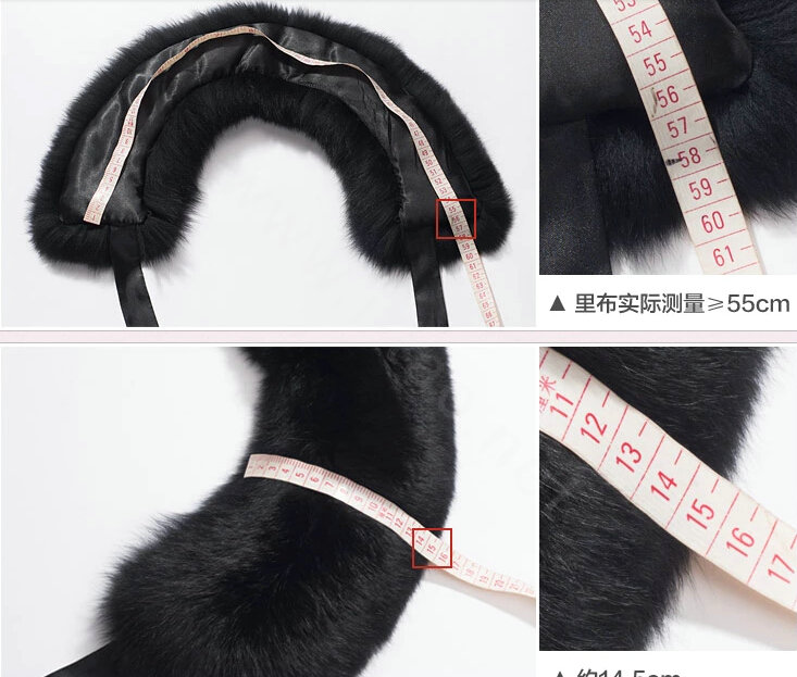 Luxury Short Fox Fur Scarf Women Winter Warm Neck Wrap Fox Fur Collar Ribbon - Black