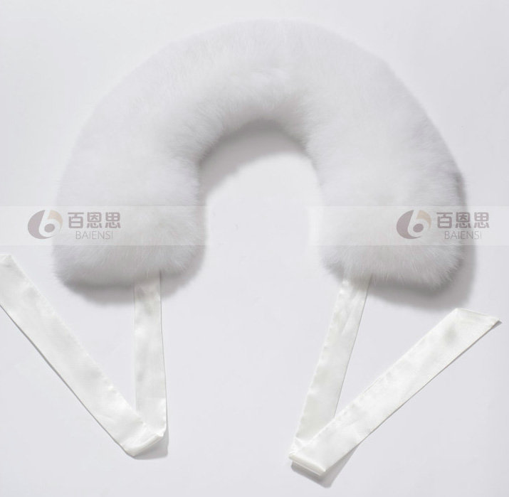 Luxury Short Fox Fur Scarf Women Winter Warm Neck Wrap Fox Fur Collar Ribbon - White