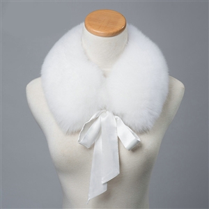 Luxury Short Fox Fur Scarf Women Winter Warm Neck Wrap Fox Fur Collar Ribbon - White