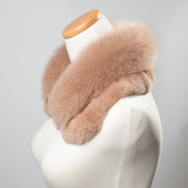 Luxury Short Fox Fur Scarf Women Winter Warm Neck Wrap Rex Rabbit Fur Collar - Camel